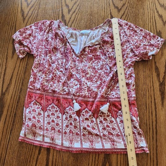 Lucky Brand Red/Cream Paisley Boho Top Size Small Petite - Picture 7 of 7